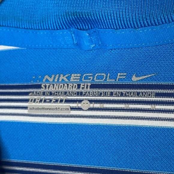 Nike Golf Mens Standard Fit Polo Shirt Blue White Striped Polyester Size L - Picture 3 of 8